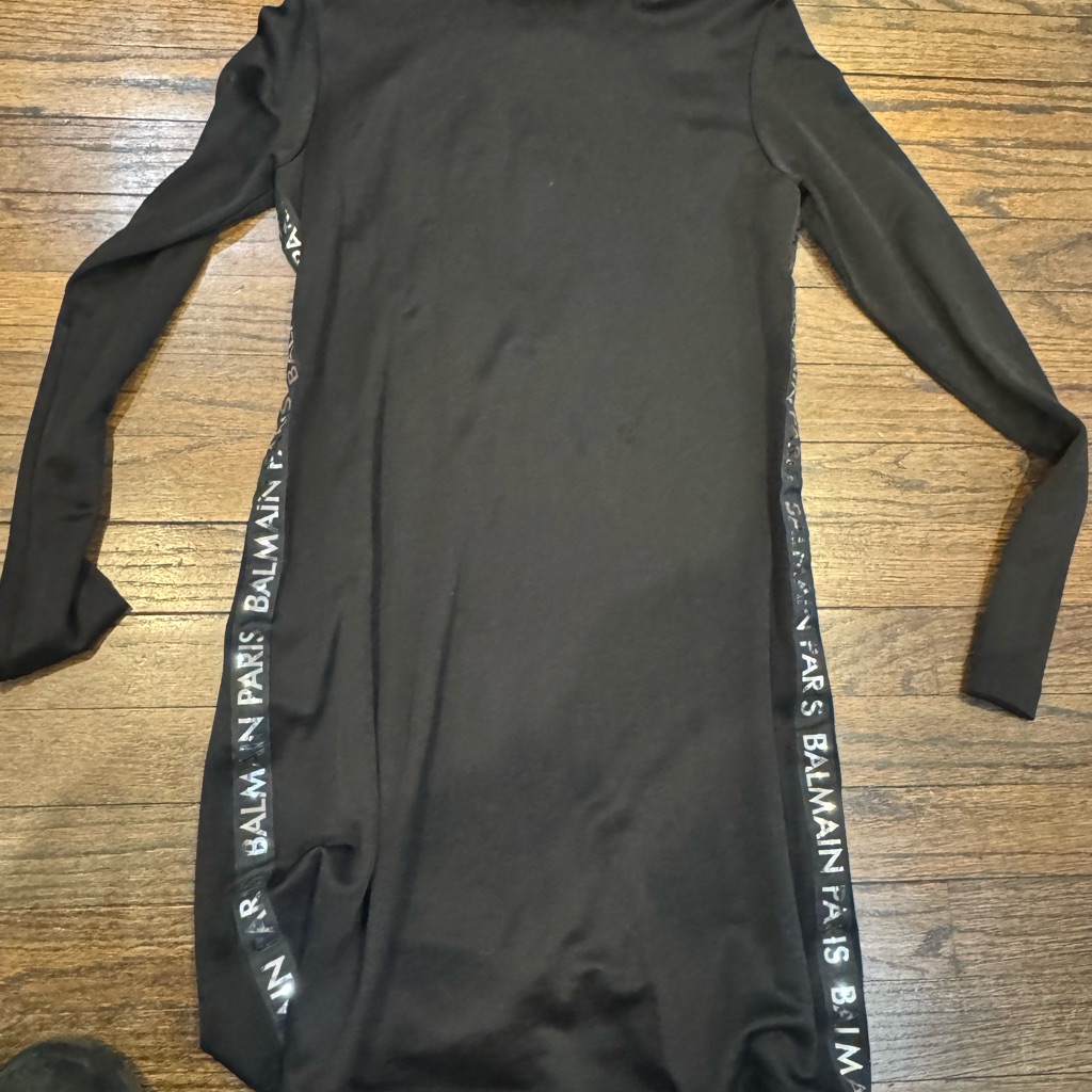 Balmain Girls Black Long Sleeve Dress With Logo Detail And Collar